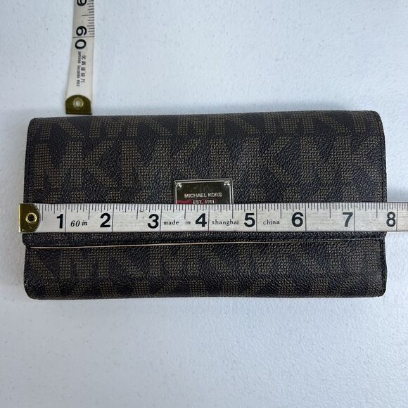 Michael Kors Checkbook Wallet Large Jet Set Travel Signature Brown Monogrammed - Picture 14 of 15